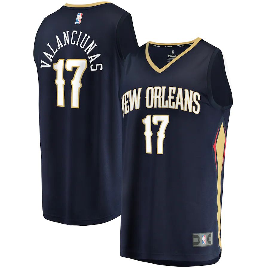 Men New Orleans Pelicans 17 Jonas Valanciunas Fanatics Branded Navy Icon Edition 2021-22 Fast Break Replica NBA Jersey